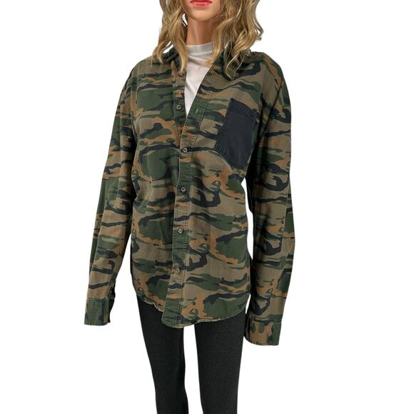 Modern Amusement XL Army Green Camo Print Button Down Shirt - Picture 2 of 6
